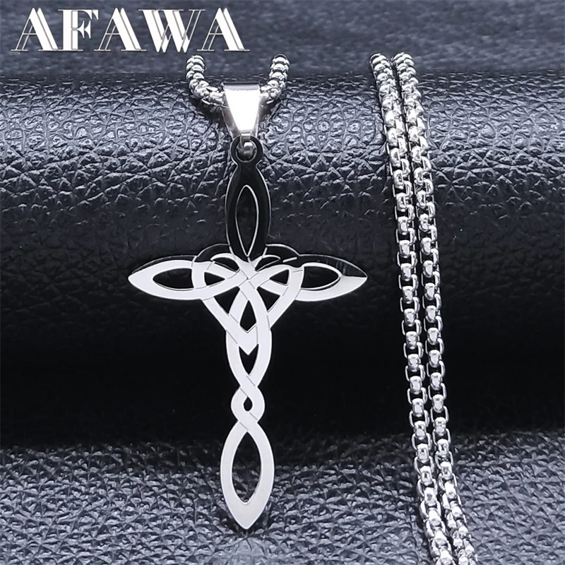 Witch Celtic Knot Cross Heart Pendant Necklace Stainless Steel Wicca Pagan Amulet Necklaces Witch Jewelry collares para mujer