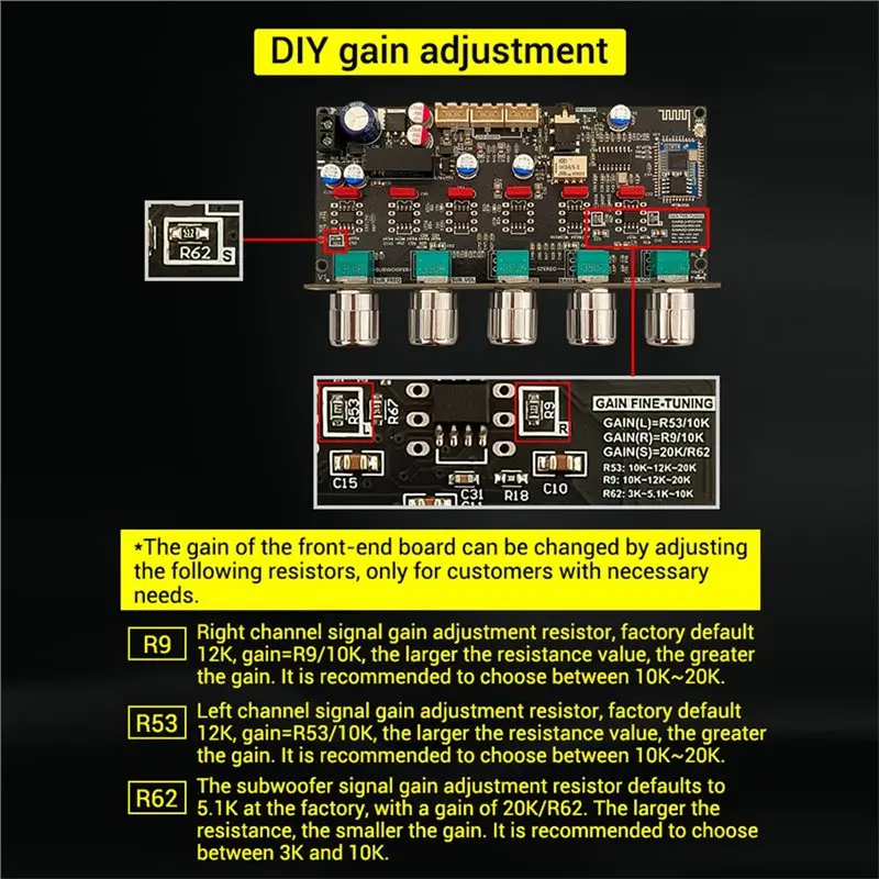 A42T-ZK-PRO2 Preamplifier Tone Board With 2.1 Channel Subwoofer Bluetooth Decoding QCC3034+ ES9023