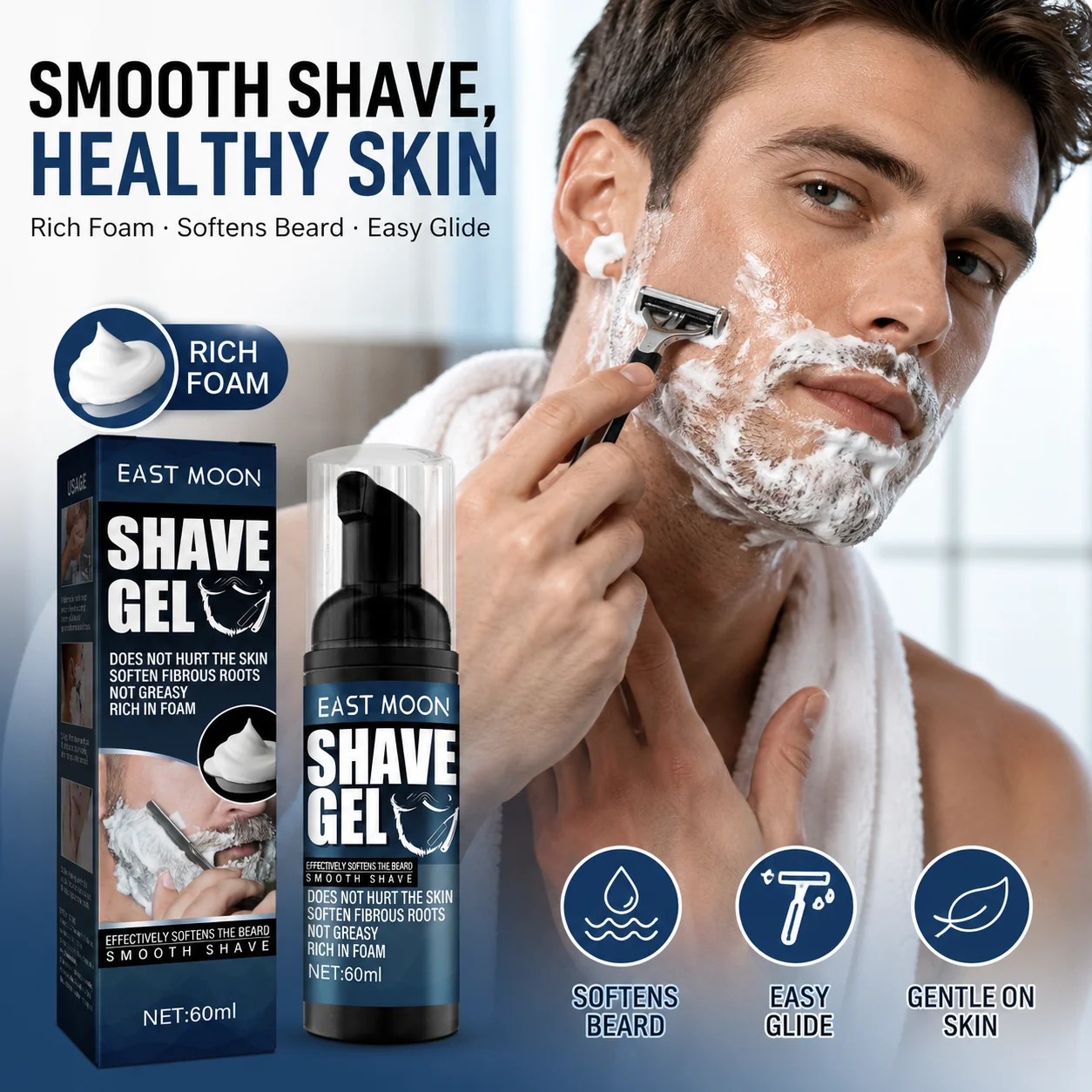 Men Shaving Mousse Foam For Hydrated Sensitive Skin Soothing Post-Shave Discomfort Quick Soften Hair Roots Smooth Shaving Cream