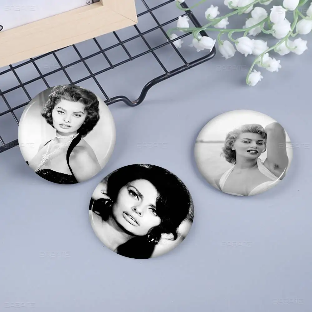 الموضة الحديثة ستار صوفيا لورين صور دبابيس الإبداعية شارة مستديرة الهدايا دبابيس 32/44/58 مللي متر #3