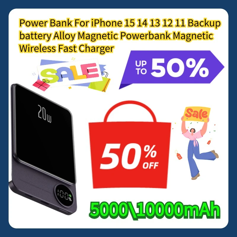 

5000\10000mAh Power Bank For iPhone 15 14 13 12 11 Backup battery Alloy Magnetic Powerbank Magnetic Wireless Fast Charger