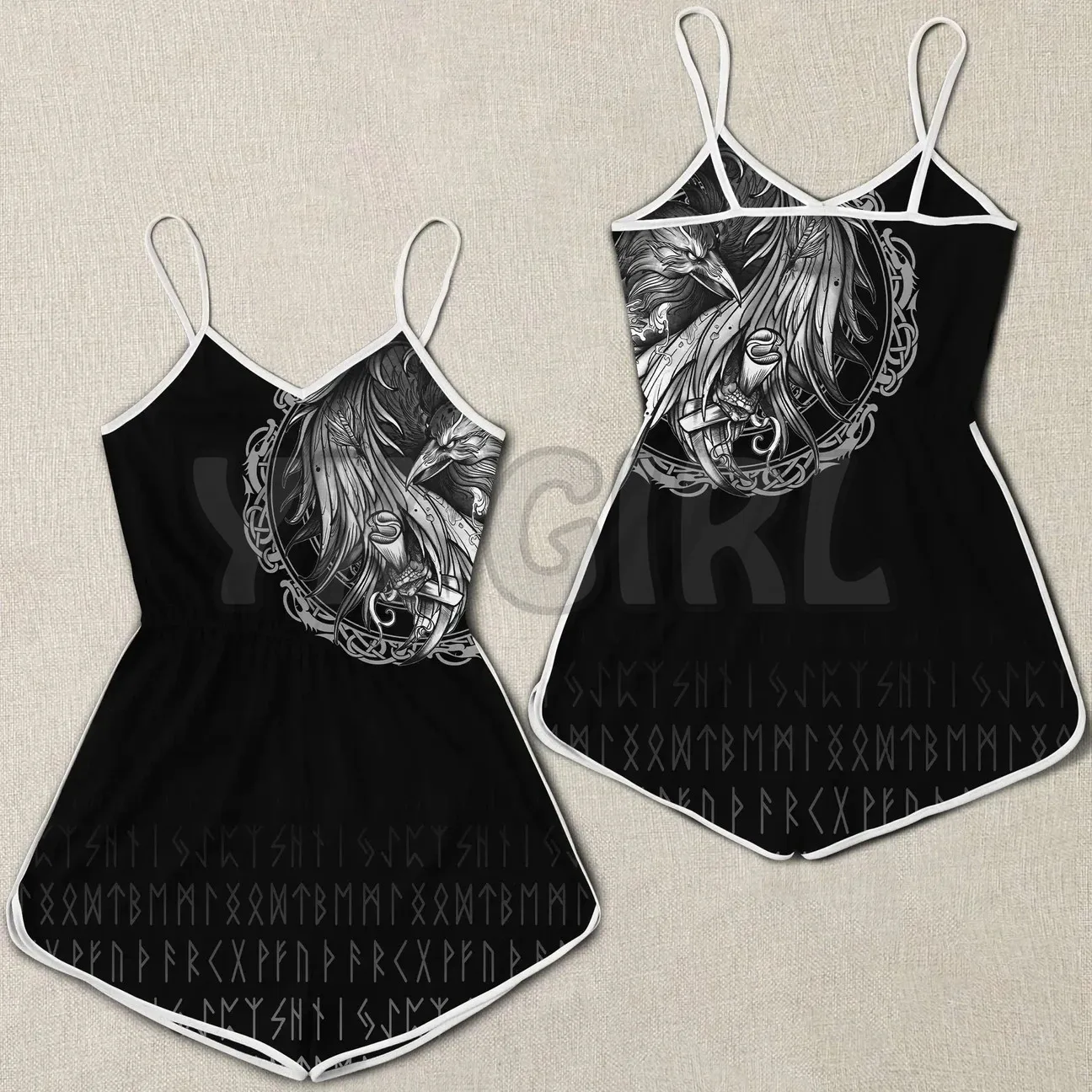 

YX GIRL Viking Norse Raven Tattoo 3D All Over Printed Rompers Summer Women's Bohemia Clothes