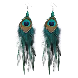 lureme Bohemian Style Multicolor Pheasant Feathers Dangle Earrings for Women Girls Large Feather Drop Earrings(er006405-12)
