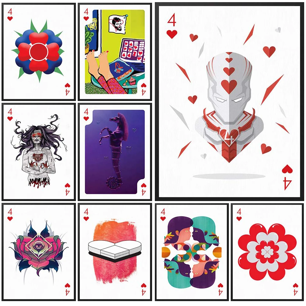 

Abstract Hero 4 Poker Playing Card Wall Pictures For Living Room Nordic Poster Wall Art Canvas Painting Home Decor Unframed