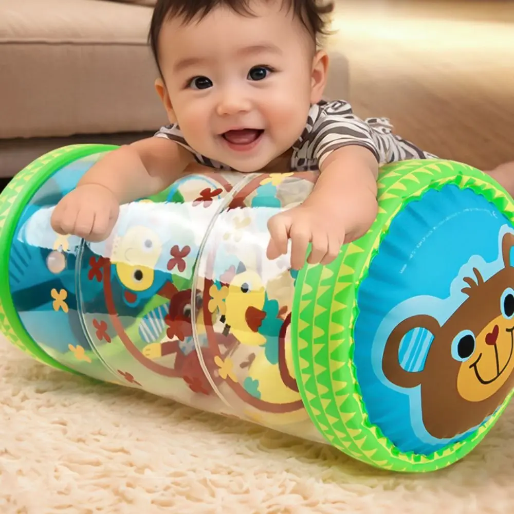 Brinquedo de atividade de desenvolvimento rastejando rolo bebês desenvolvimento pvc inflável rastejando brinquedo transparente com bola chocalho