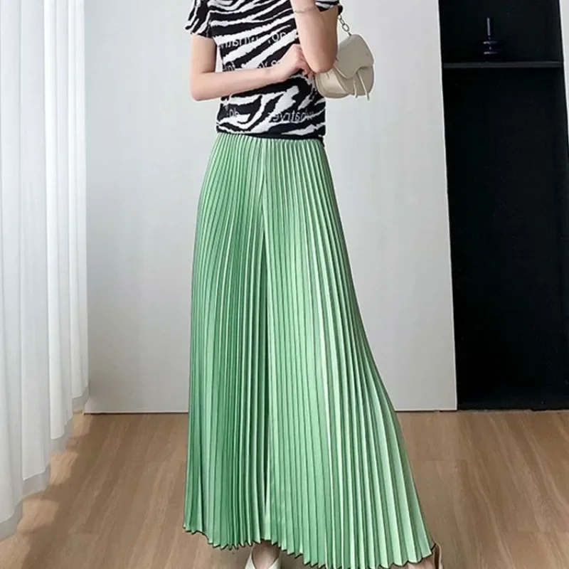 Trendy Frauen Lose Gefaltete Breite Bein Hosen Frühling Sommer Elastische High-taille Gerade Hosen Casual Hosen frauen Kleidung neue