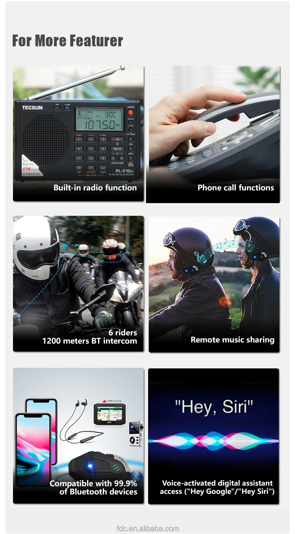سماعة رأس T-MAX S PRO Freedconn بلوتوث للاتصال الداخلي بنقرة واحدة إلى مشاركة الموسيقى اتصال داخلي مزدوج كامل بين 6-10 مستخدمين
