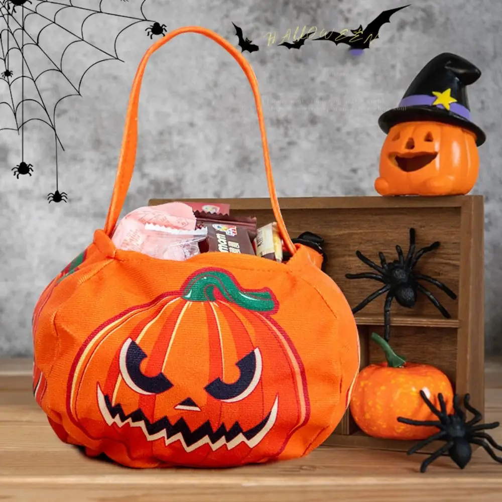 Bolsa de dulces de Halloween de tela linda, bolsa de regalos, bolsa de dulces de calabaza, bolsas de mano de cubo de dulces, bolso de mano de fiesta