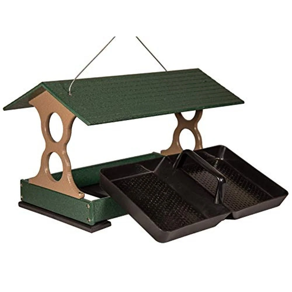 Large Fly Thru Bird Feeder and Universal Pole Kit Green/Tan