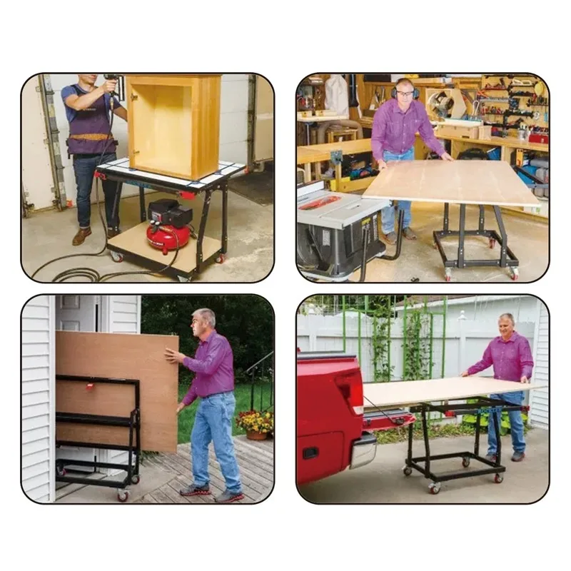 Folding Bench Panel Cart Shop Stand - Adjustable Height Mobile Workbench for DIY Projects And Home Improvement