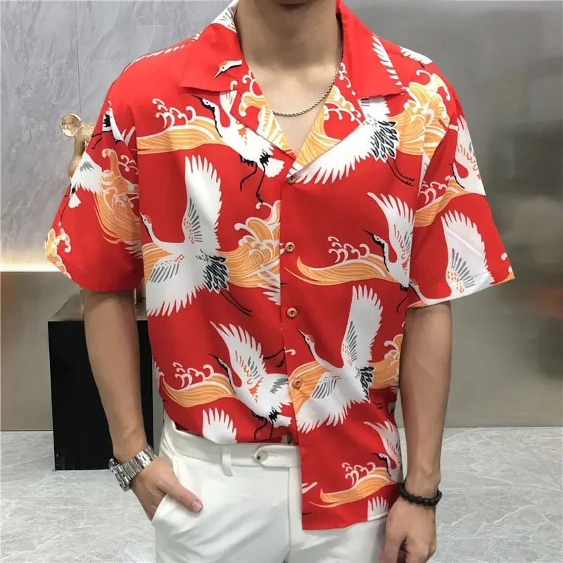 2024 Summer Shirt Men Streetwear Animal Flower Plant Print Beach Hawaiian s Hip Hop Casual Tropical Holiday Tops