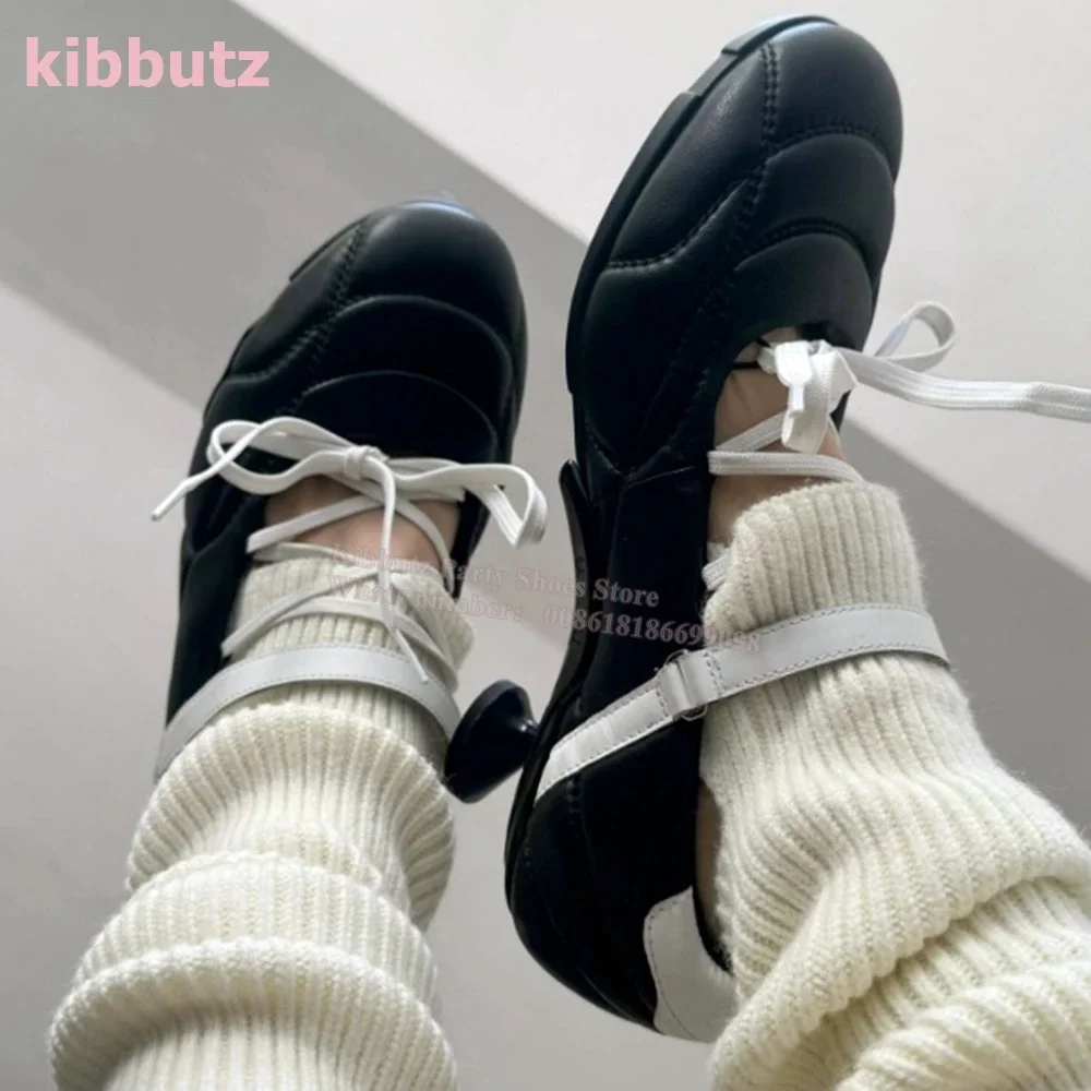 Lace-Up Strange Heels Sneaker Pump Round Toe Luxury Leather Solid Color Slip-On Fashion Novelty Sexy Concise Women Shoes Newest - view 2