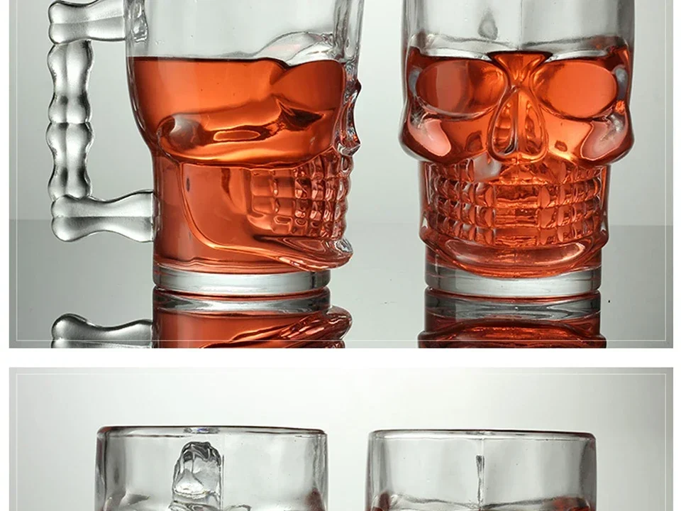 Classical Pirate Partner Beer Cup Crystal Glass Creative Skull Face Bone with Handle Drinking Wine Vodka Essential Bar KTV