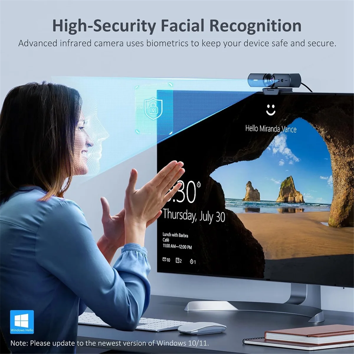 Imagem -05 - Face Recognition Webcam Face Recognition Câmera Conta de Desbloqueio para Windows 10 11 Video Call Olá