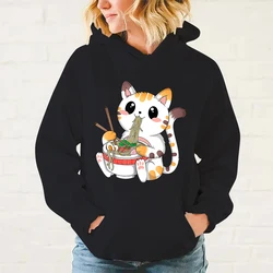 New Kawaii Cat Eating Ramen Hoodies Women Men Teens Casual Personality Pullover Fashion Long Sleeve Sweatshirt