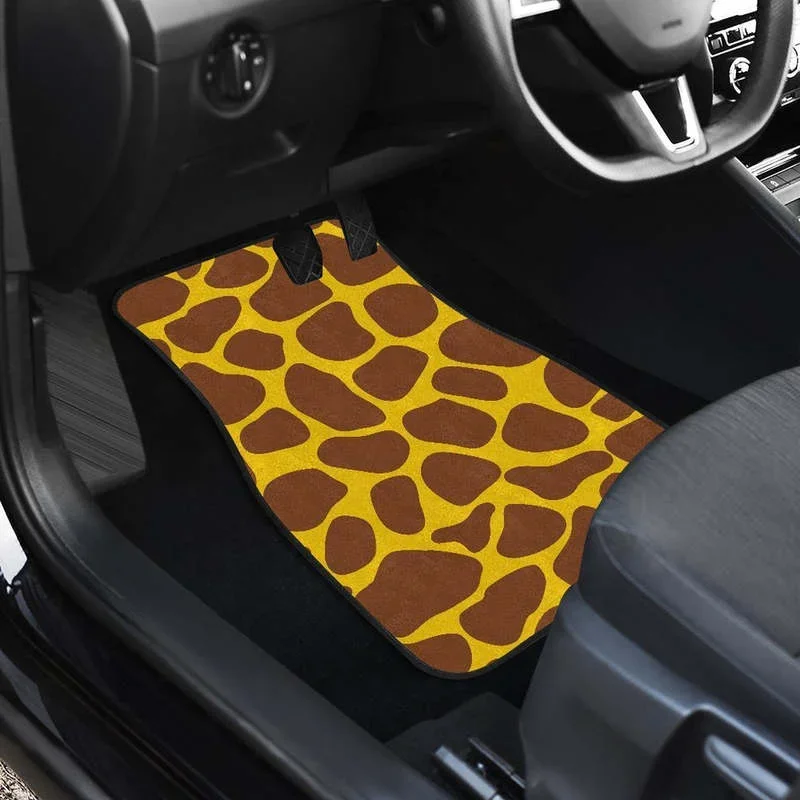 Frente e de trás Car Floor Mats, amarelo, marrom, girafa impressão padrão, tapete pesado, dianteiro e traseiro, conjunto completo, 4PCs