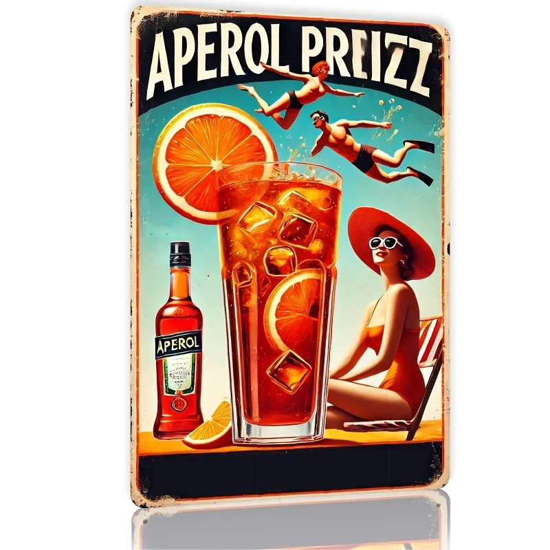 Room Decor  Vintage Aperol Spritz Metal Tin Sign, Iron Wall Art, Retro Cocktail for Bar, Cafe, Beach House, Farmhouse Out