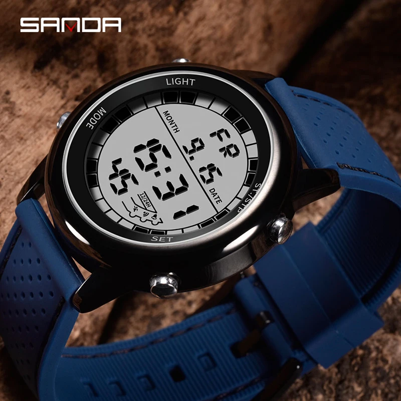 SANDA Sports Mens Watches 2023 New HD LED Digital Display Watch 24 Hours Automatic Calendar Watch Timer Alarm Clock Reloj 411