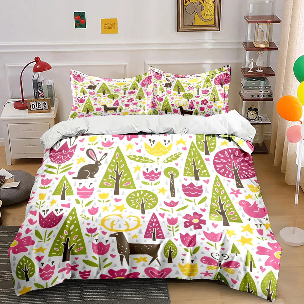 Animals, trees, flowers, patterns. Print Bedding Set 1 Duvet Cover 2 Pillowcases for Adult and Children Luxury Gift Full Size
