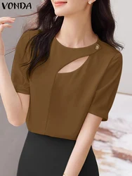 VONDA Summer Women Casual Blouses 2024 Fashion Short Sleeve Hollow Out Sexy Shirts O-Neck Loose Blusas Femininas Ladies Tops