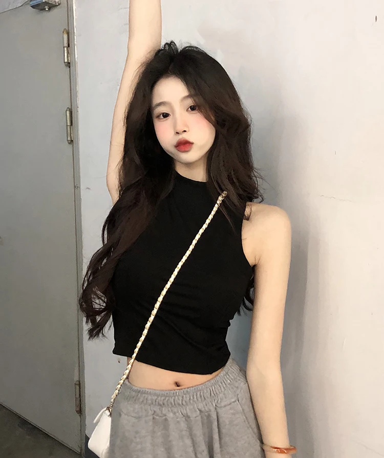 

Сексуальный черный топ без рукавов для женщин больших размеров, летняя модная пикантная и милая короткая майка для полных дам