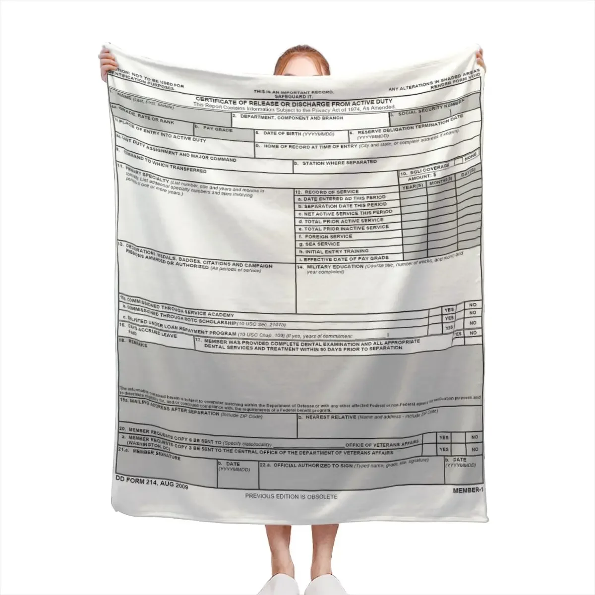 Customize 【Memorial Day】DD Form 214 Throw Blanket Veterans Blanket Gifts for Retired Men Cozy Soft Fleece Blanket Gift for Dad W