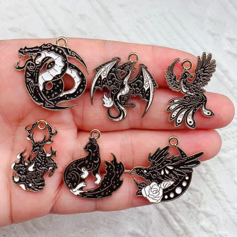 10 stücke Dinosaurier Phonix der Charme Schmuck Accessoires Emaille Halskette Ohrring Anhänger DIY Herstellung Legierung Metall vergoldet