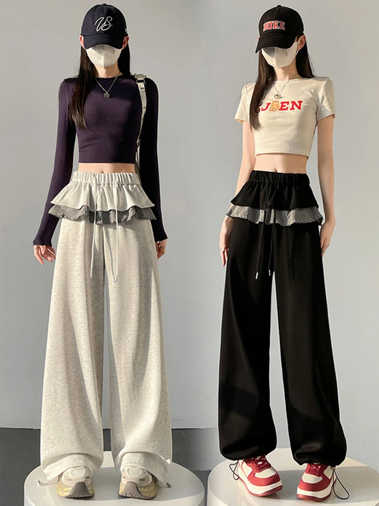 

Women Navy Pants with Skirt Baggy Aesthetic Sweatpants Harajuku Japanese 2000s Style Y2k Vintage Trousers Trashy Fashion Clothes