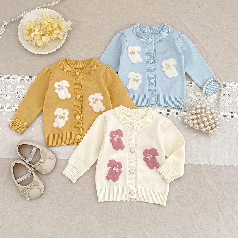 

2025 New Autumn Winter Baby Knit Cardigan Cute Rabbit Print Sweater Coat Toddler Outerwear Soft Infant Girls Boys Clothes 0-24M