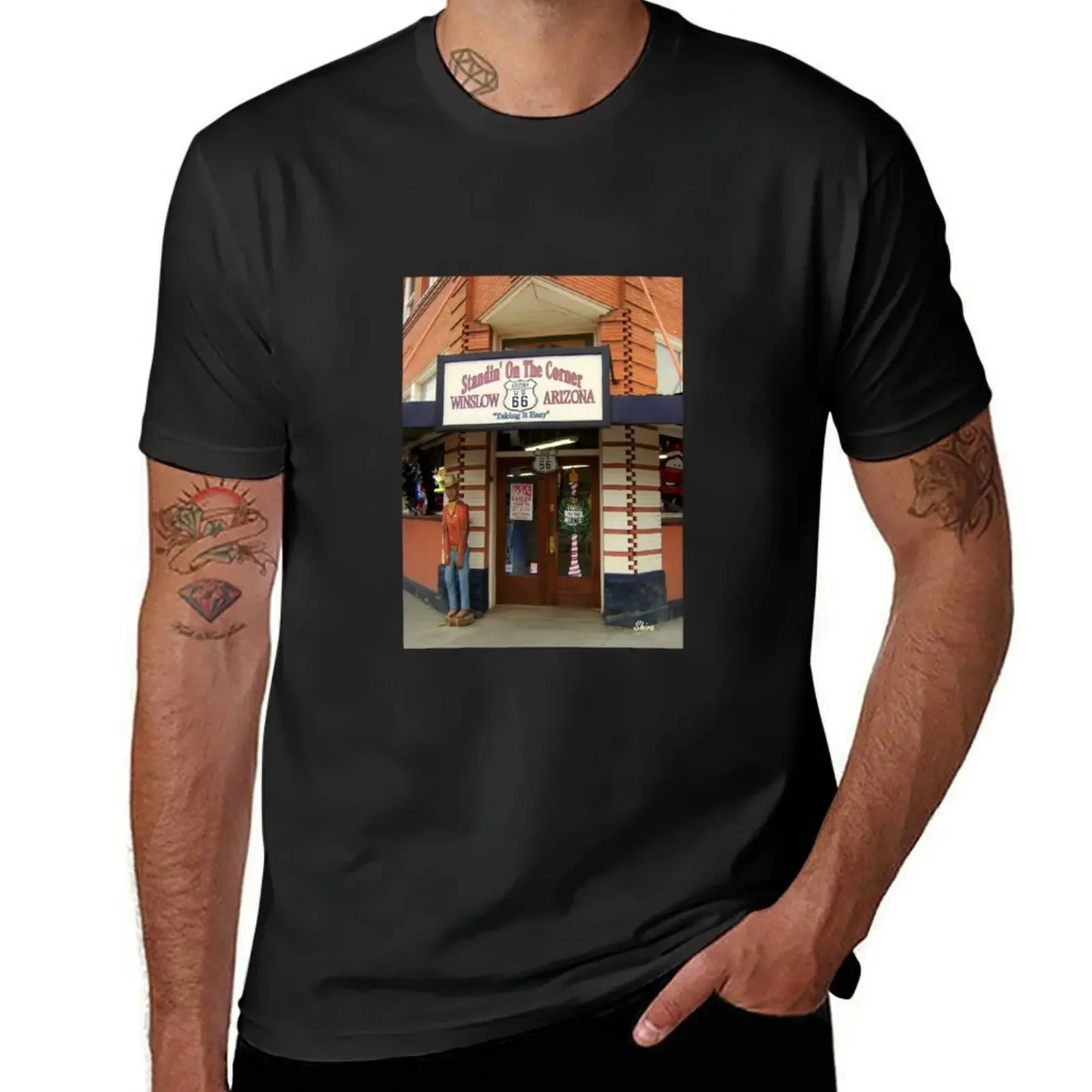 Route 66 at Winslow T-Shirt summer top oversized graphic tee oversized t shirt anime clothes T-shirts for men cotton