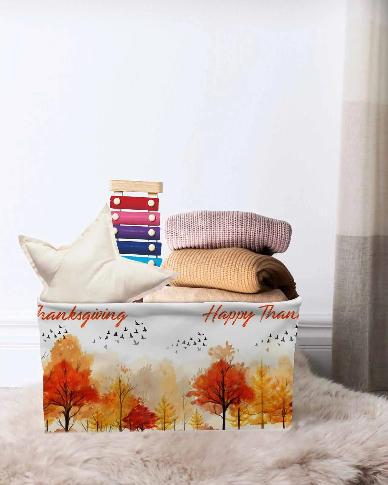 

Tree Silhouette WatercolorBasket Clothes Folding Storage Box For Nursery Underwear Toy Organizer Laundry Basket With Handle