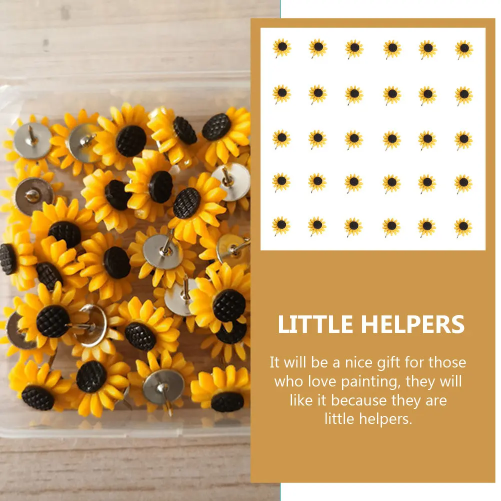 30Pcs Decorative Sunflower Push Pin Household Thumb Tacks Multi-Function DIY Poster Accessory Colorful Resin Iron