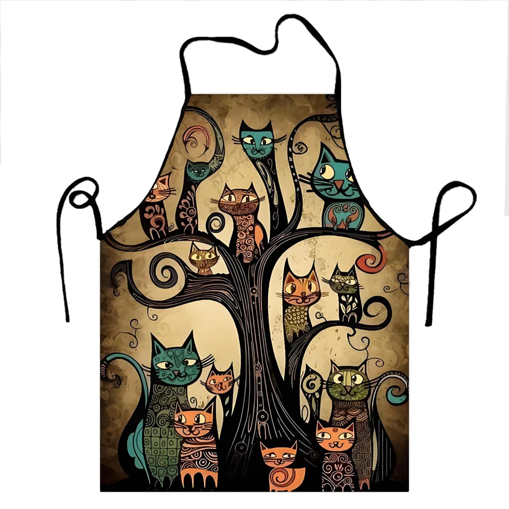 1pc Oxford Tuch Schürze Katze Muster Auf Den Baum Gedruckt Schürze Cartoon Stil Taille Schürze 50X75cm68X95cm