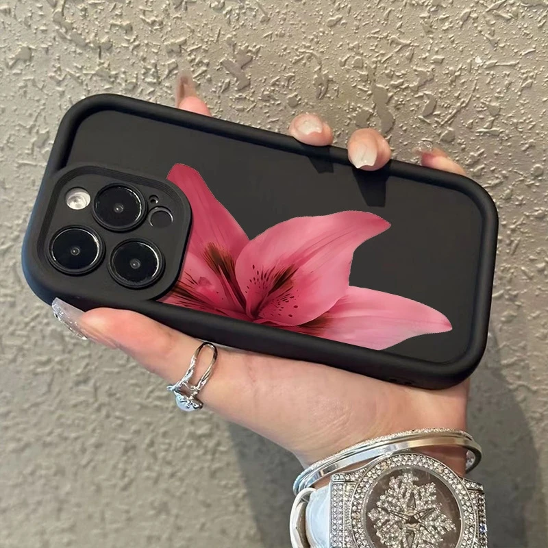 Casing Ponsel Lembut Tahan Benturan Cetak Pola Mawar Merah Tua untuk iPhone 16 15 14 Pro Max 13 12 11 XS X XR 7 8 Plus 16e Sampul