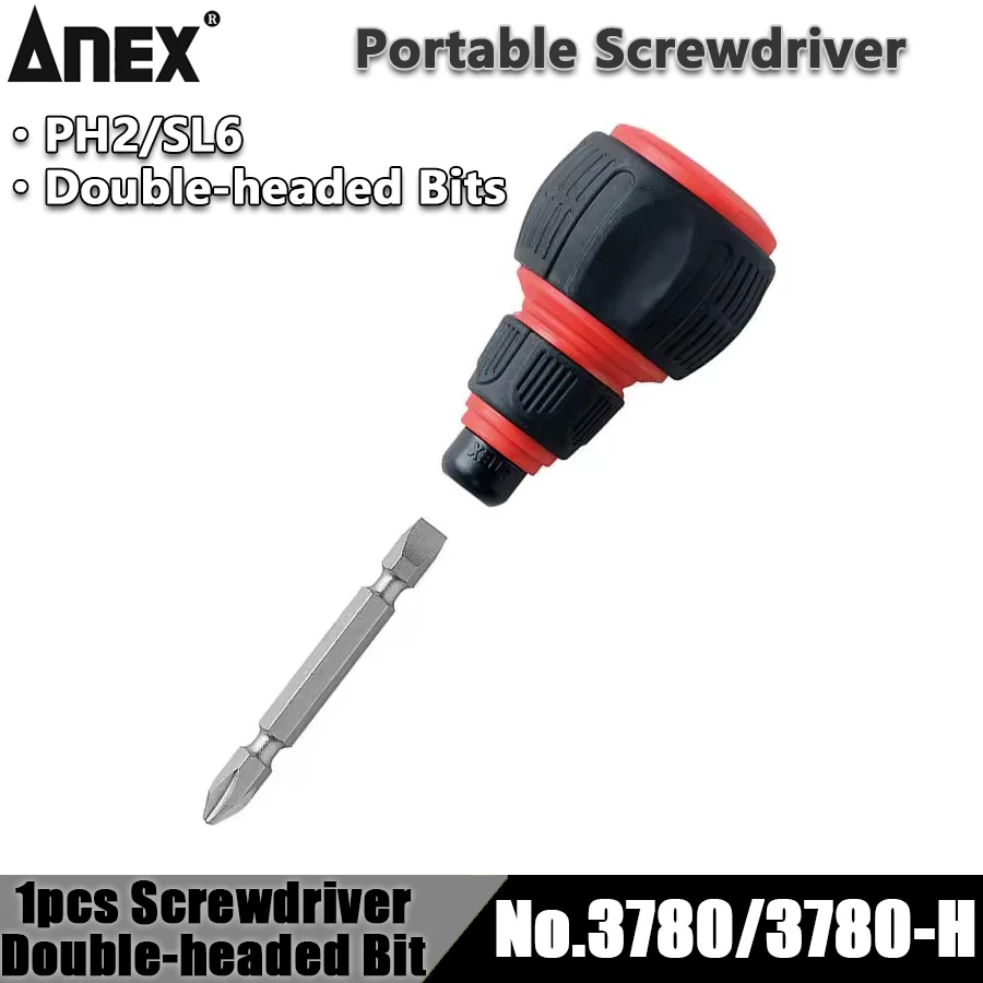 

ANEX 1pcs Screwdriver Set Screwdriver Handle with PH2/SL6 Replaceable Double-headed Bit Hand Tools No.3780/3780-H