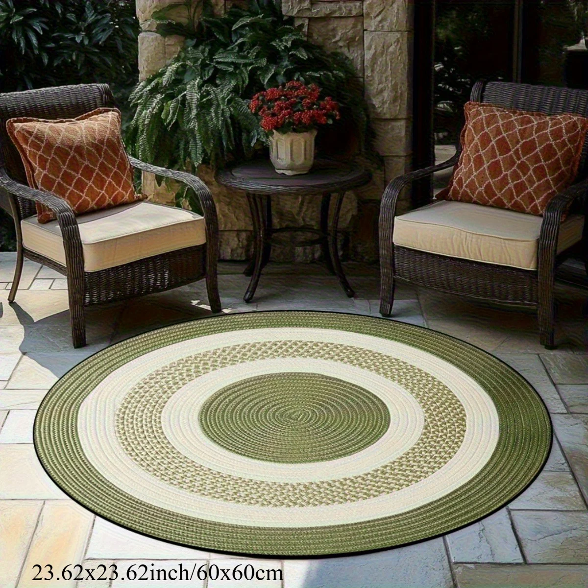 Green Circular Rug Flannel Printed Outdoor Patio Mat Garden Decor Modern Design Woven Pattern Couch Area Floor Covering