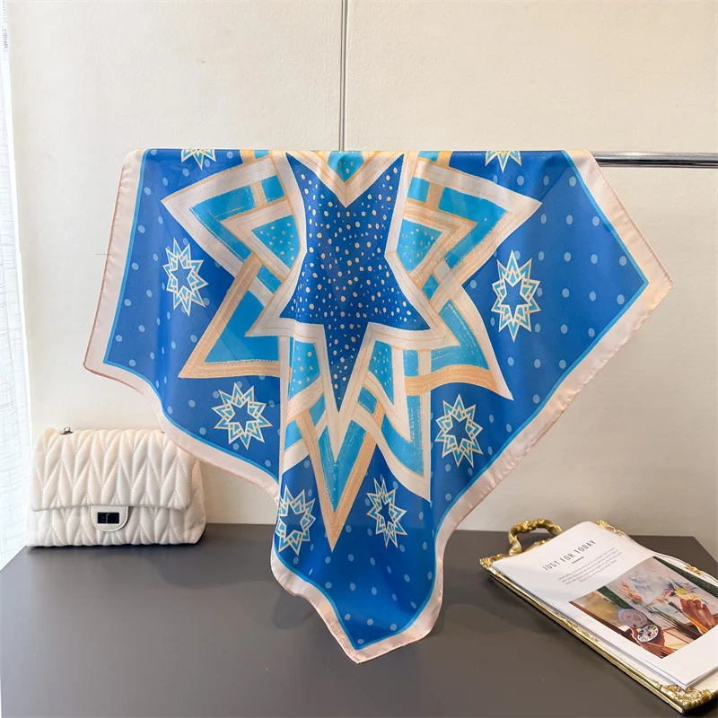 

70 см квадратный женский шарф с принтом звезд, шелковые атласные шарфы, шаль, дизайнерская повязка на голову, хиджаб, бандана, накидка Bufanda