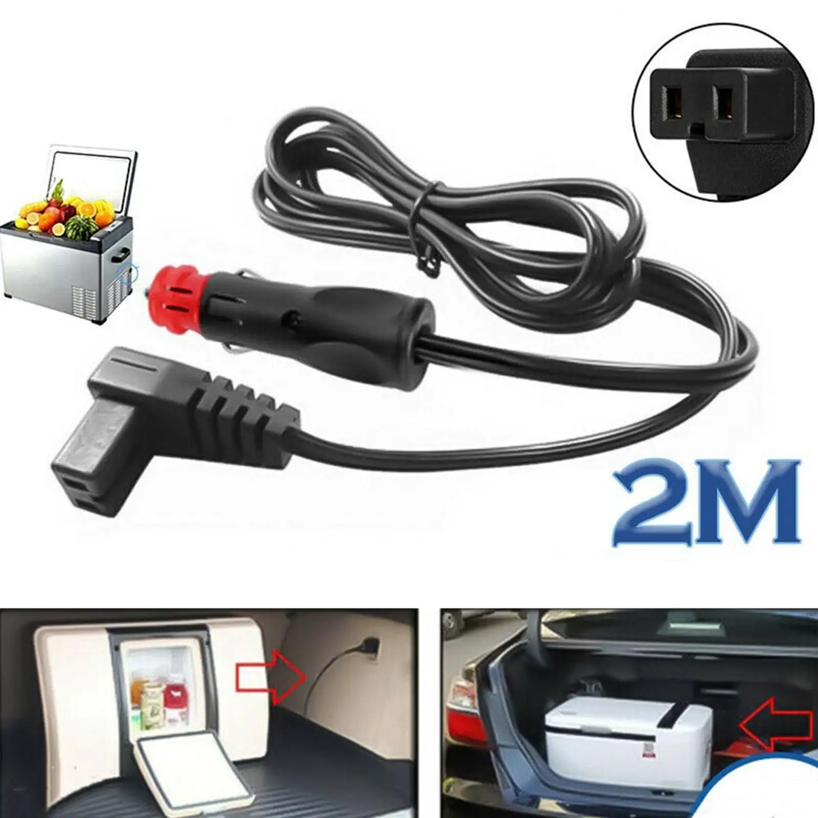 2M For Car Refrigerator Warmer Extension Power Cable Car Fridge Cigarette Cable Cooler Charging Replacement Line