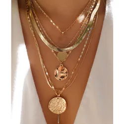 Vintage Gold Color Multiple Styles Necklace For Women Trendy Multi-Layer Disc Pendant Necklaces New Tendyaces Set Jewelry Gifts