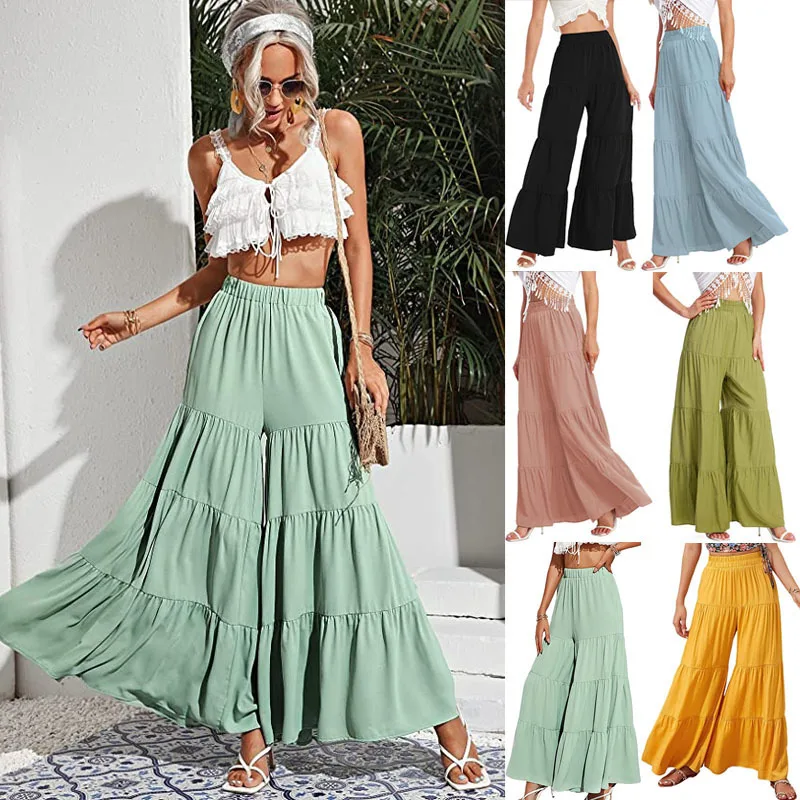 Pantalones sueltos de pierna ancha de cintura alta, pantalones casuales explosivos para mujer, pantalones largos de fibra de poliéster, temporada de primavera Faion