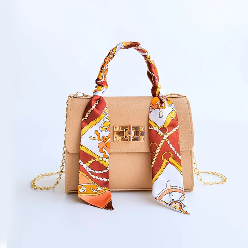 Silk Scarf Multicolored Bag Women Leather Handbags For Women's Chain One Shoulder Messenger Crossbody High Quality Casual Luxury