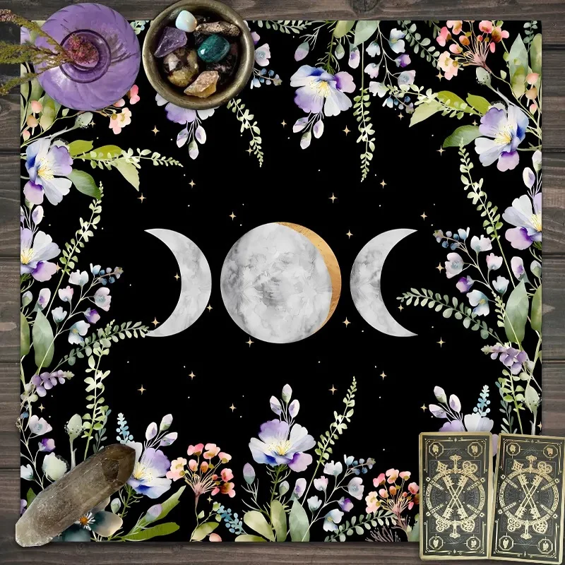 Illusory Lotus Tablecloth, Mysterious Astrology And Tarot Cards, Spiritual Square Table Cover Altarpiece, Easy To Maintain
