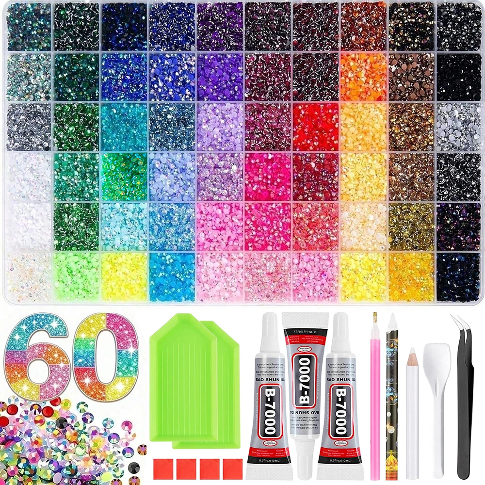 3mm 60-Color 15-Piece Set Bedazzling Kit Ab Resin Jelly Flat-Back Rhinestone Set Diamond Decoration Crystal Mixed Color Gems Suitable for DIY Phone Cases, Clothing, Water Bottles, Decorations, Crafts, Fabric Clothing, Shoes and Hats, Holiday Gifts, Art