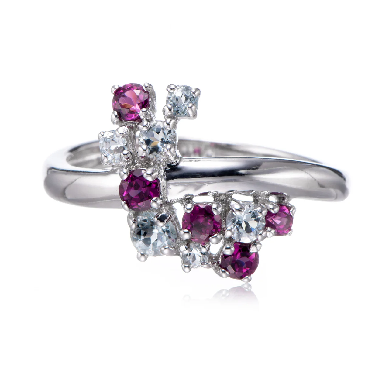 

Aquamarine and Rhodolite Rhodium Over Sterling Silver Ring