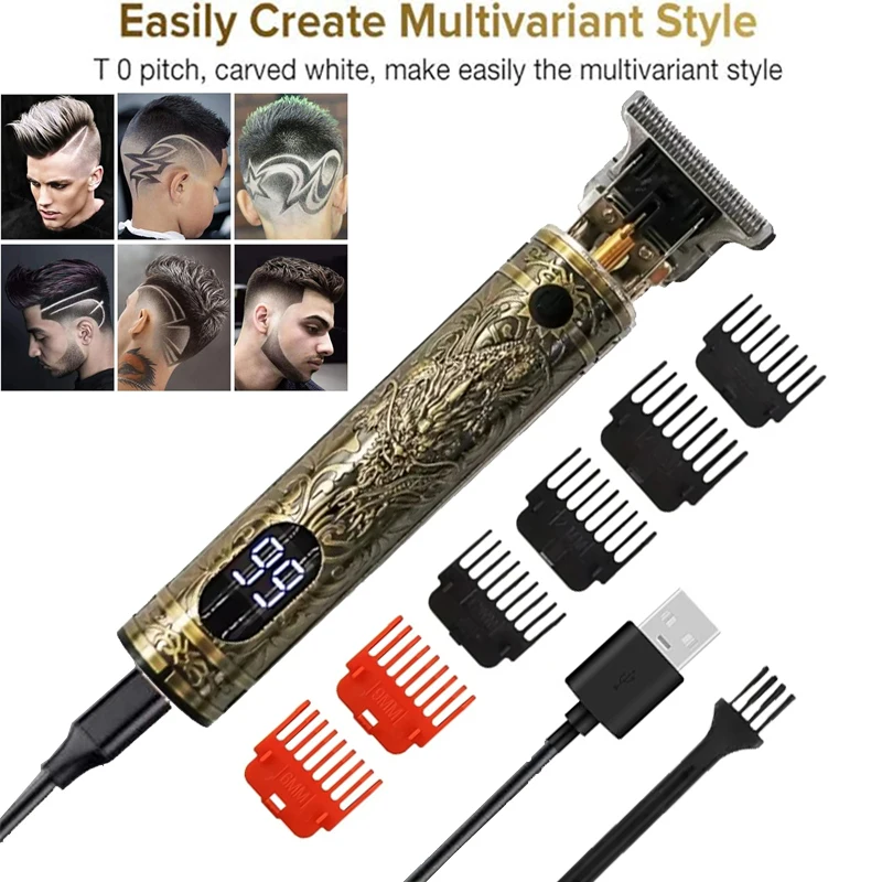 Men's Electric Vintage T9 Hair Clipper For Beard Trim Tools Professional Carving USB Charging Barber Hair Cutting Machine