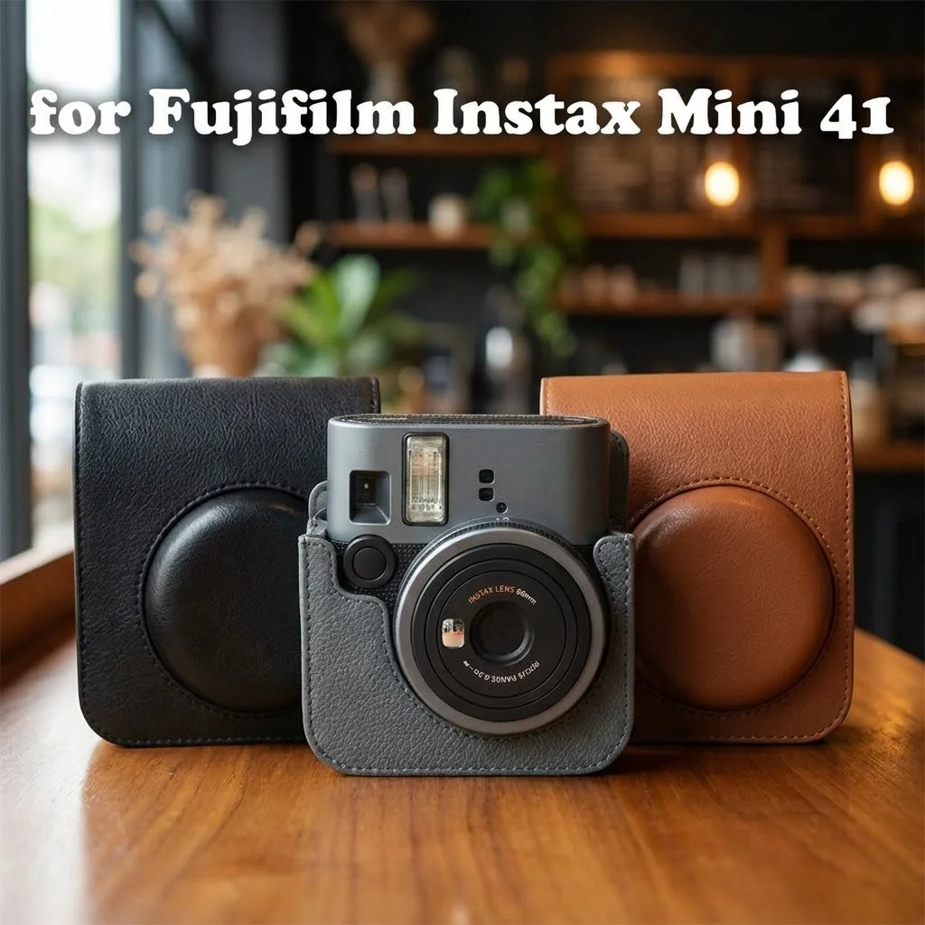 Hochwertige PU-Leder Sofortbildkamera-Hülle Stoßfeste Retro-Schutzhülle Kratzfest Tragbar für Fujifilm Instax Mini 41