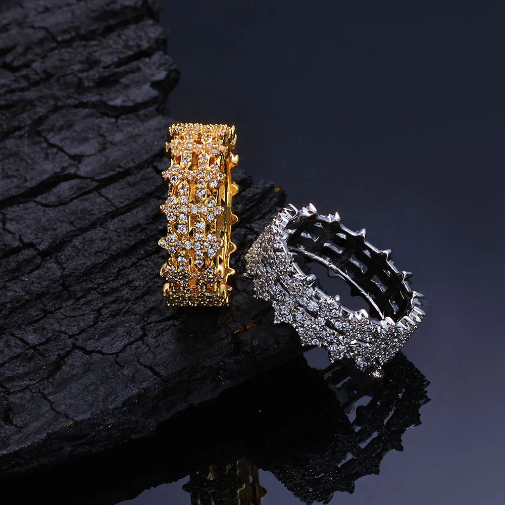 ESKEEM Kreuz-Fingerring, Hip-Hop-Schmuck, Ice Out, Krappenfassung, AAAAA CZ-Diamant, kubanischer Ring für Sie