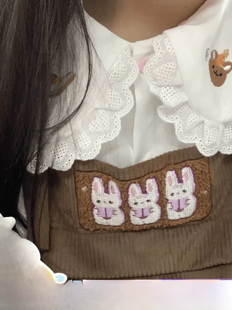 

plus Size Long Sleeve Embroidered Doll Collar Shirt for Young Women Autumn Winter New Style Japanese Soft Girl Style Top