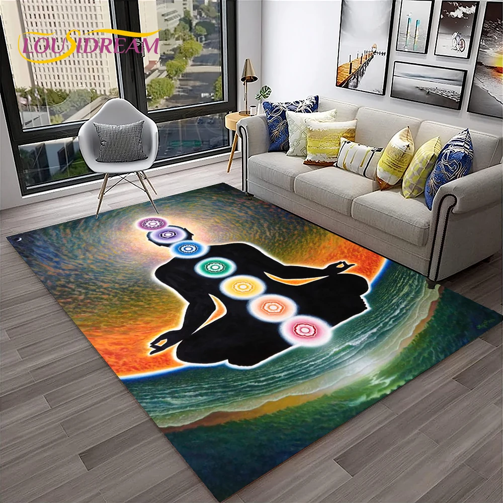 Naturalize Yoga Meditation Rainbow 7 Chakra Soft Carpet Rug for Home Living Room Bedroom Sofa Doormat Decor, Non-slip Floor Mat