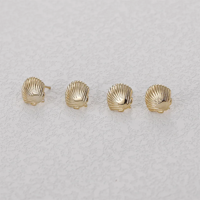 Copper Plated 18k Real Gold Shell Earrings Scallop Silver Needle Earrings DIY Ear Jewelry Basic Accessories Materials